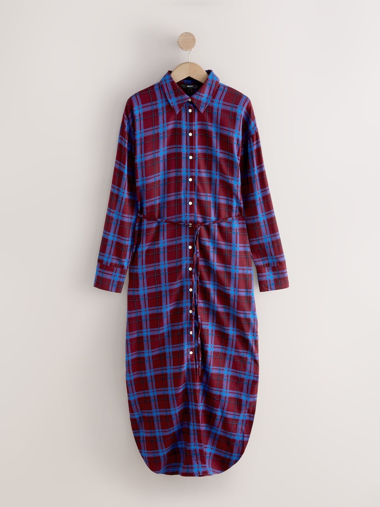 Red/Blue Check Long Sleeve Tie Waist Shirt Dress - Image 1 of 7