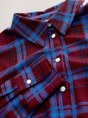 Red/Blue Check Long Sleeve Tie Waist Shirt Dress - Image 2 of 7