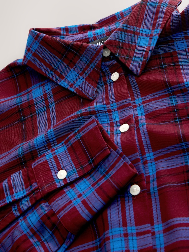 Red/Blue Check Long Sleeve Tie Waist Shirt Dress - Image 2 of 7