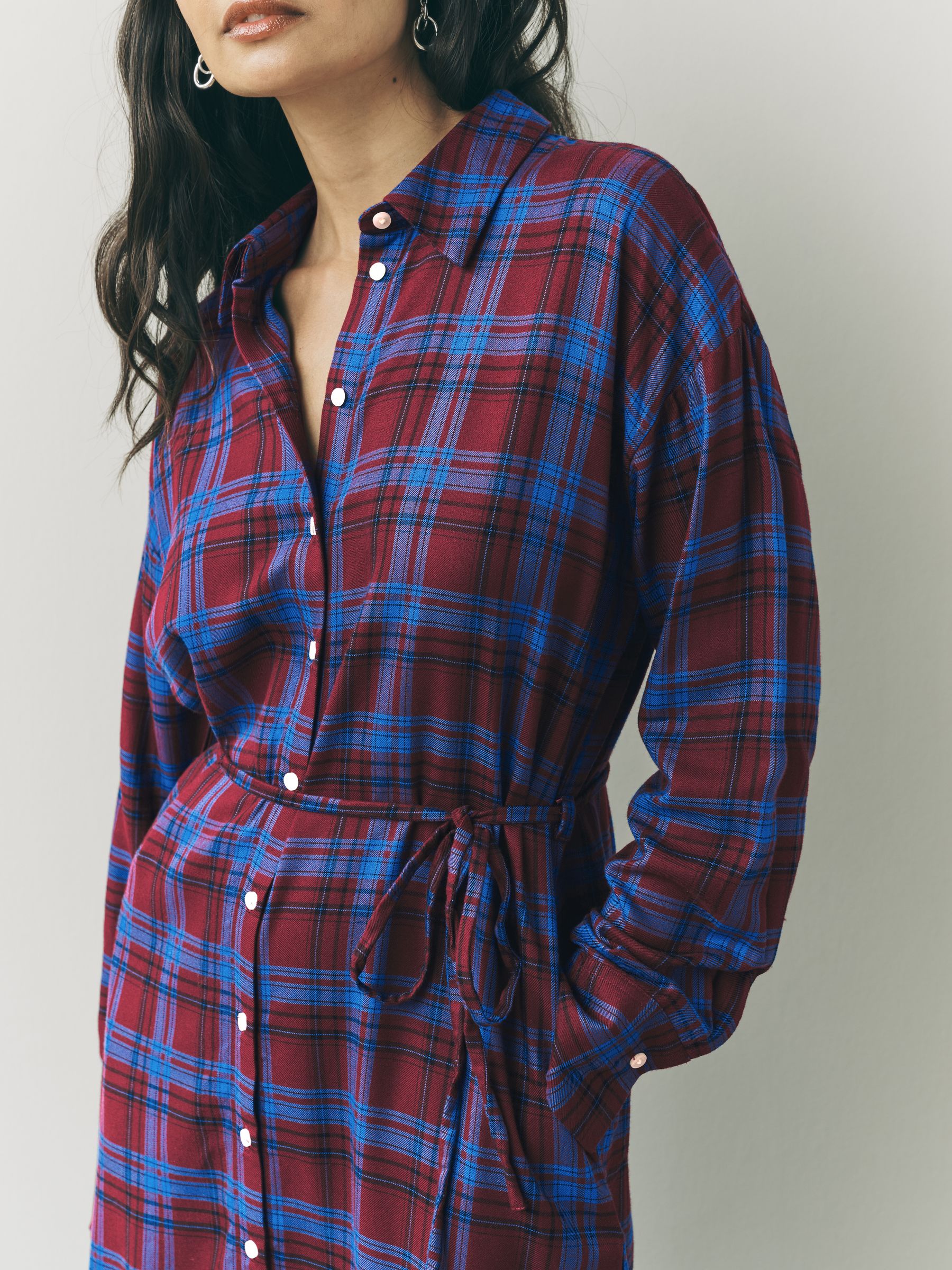 Buy Red/Blue Check Long Sleeve Tie Waist Shirt Dress from Next USA