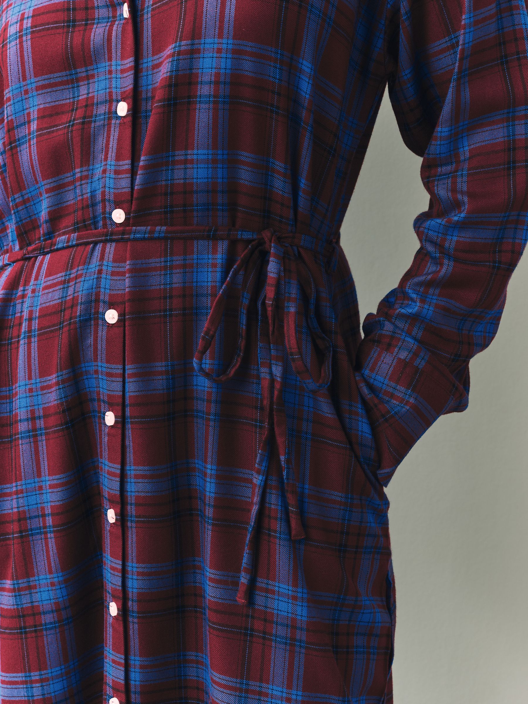 Buy Red/Blue Check Long Sleeve Tie Waist Shirt Dress from Next USA