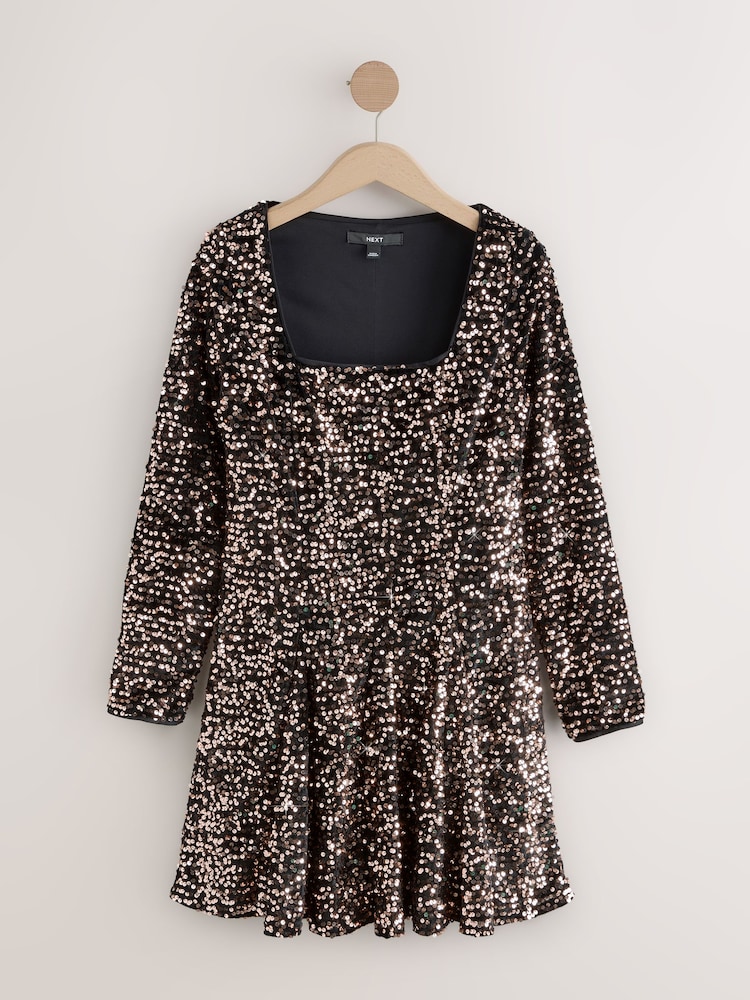 flippy sequin dress Buy Bronze Square Neck Flippy Mini Sequin Dress from Next USA
