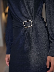 Navy Blue Sparkle Rouched Hardwear Mini Dress - Image 5 of 8