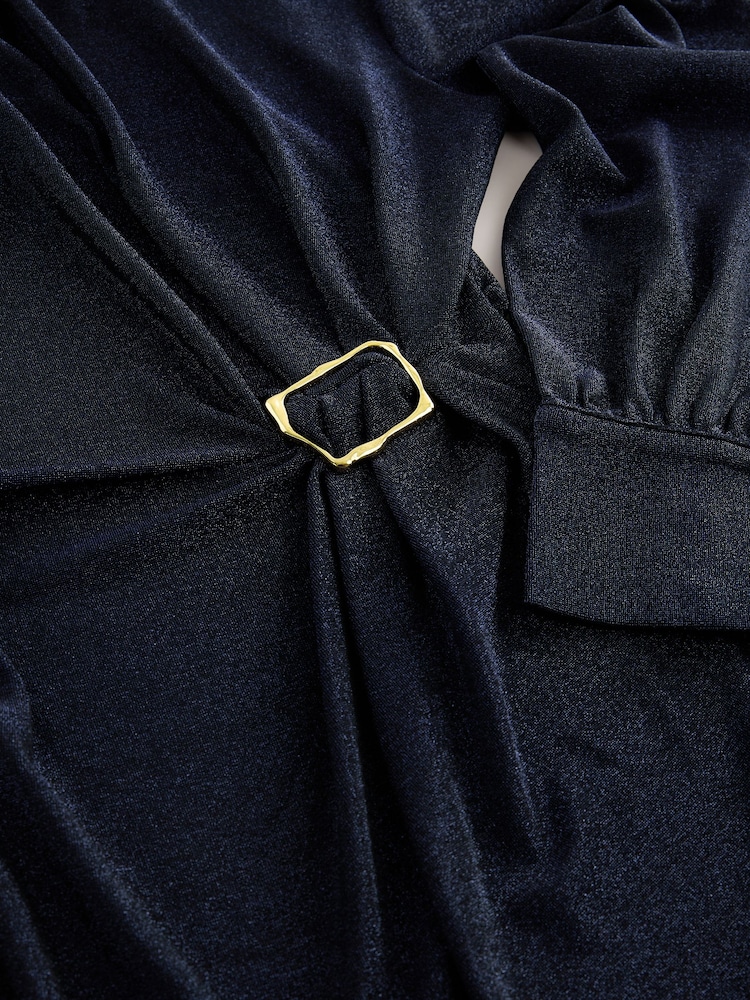 Navy Blue Sparkle Rouched Hardwear Mini Dress - Image 8 of 8