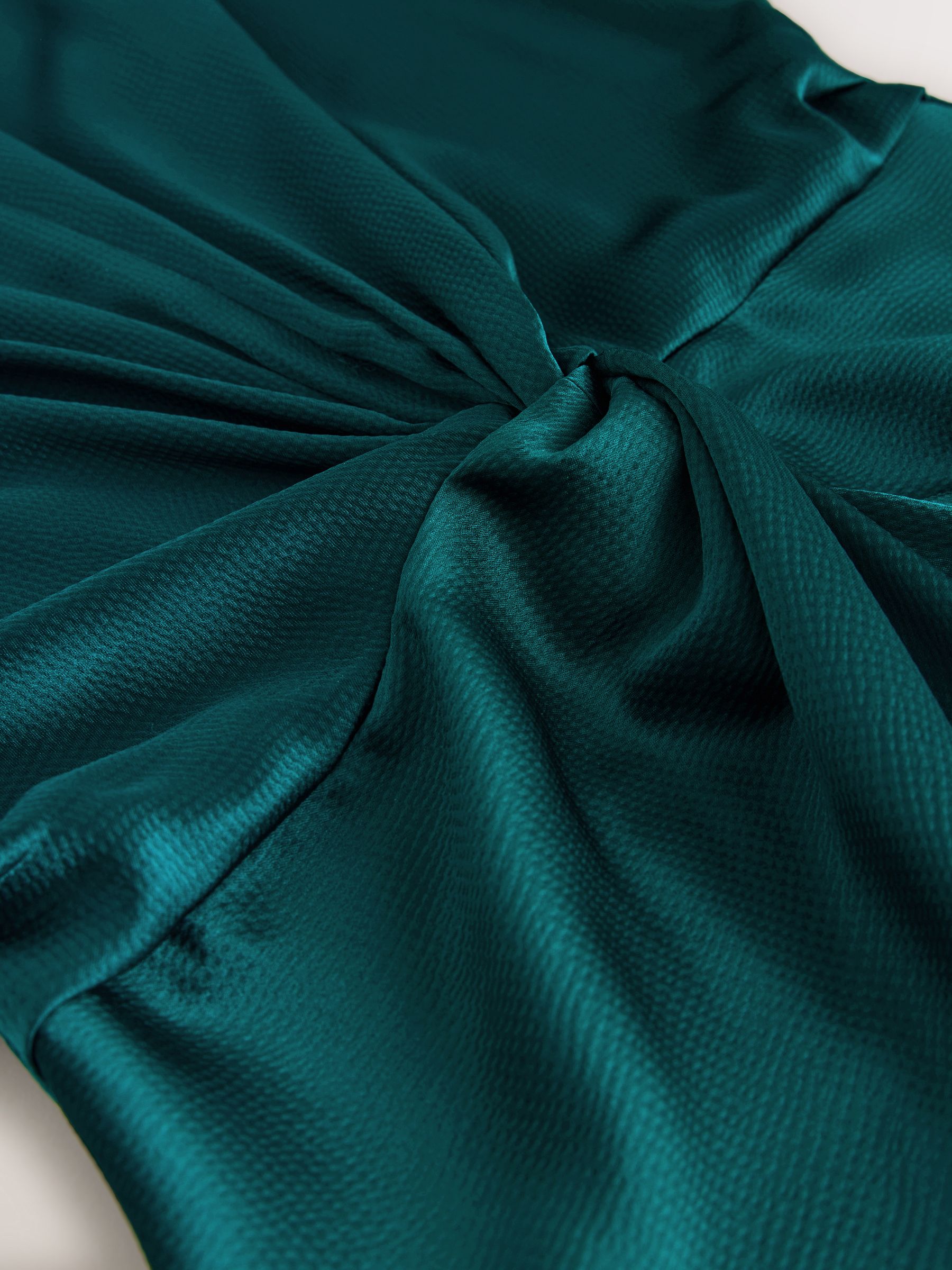 Buy Emerald Green Textured Satin Short Sleeve Twist Front Midi