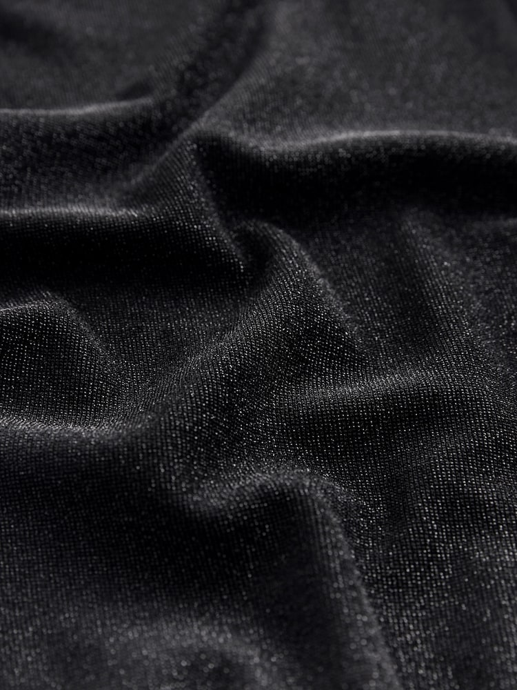 Silver/Black Mini Tie Waist Sparkle Long Sleeve Dress - Image 2 of 3