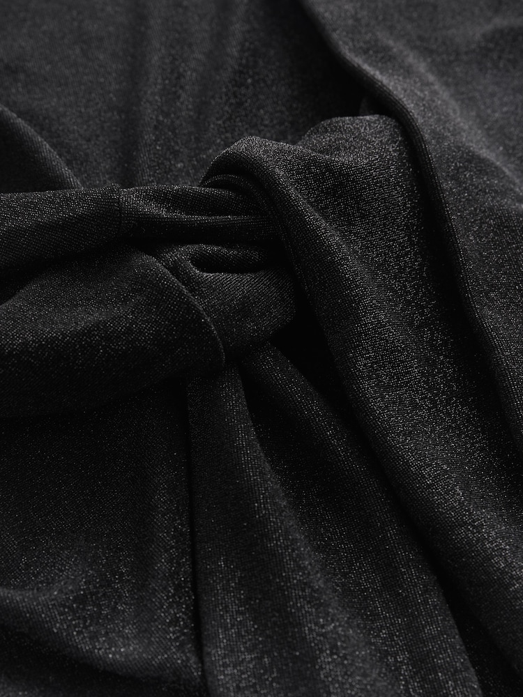 Silver/Black Mini Tie Waist Sparkle Long Sleeve Dress - Image 3 of 3