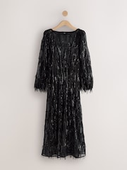 Black Occasion Long Sleeve Sequin Tassle Maxi Dress - Image 5 of 7
