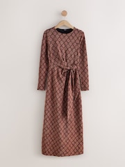 Bronze Tie Waist Sparkle Long Sleeve Midi Dress - Image 1 of 3