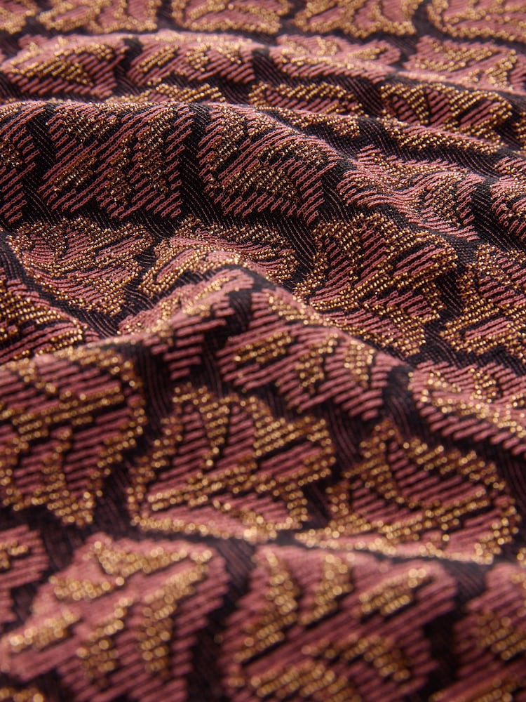 Bronze Tie Waist Sparkle Long Sleeve Midi Dress - Image 3 of 3