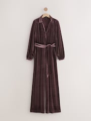 Chocolate Brown Velvet Tie Waist Wide Leg Jumpsuit - Image 5 of 9