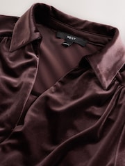 Chocolate Brown Velvet Tie Waist Wide Leg Jumpsuit - Image 6 of 9