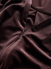 Chocolate Brown Velvet Tie Waist Wide Leg Jumpsuit - Image 7 of 9