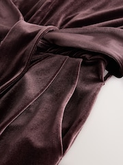 Chocolate Brown Velvet Tie Waist Wide Leg Jumpsuit - Image 9 of 9