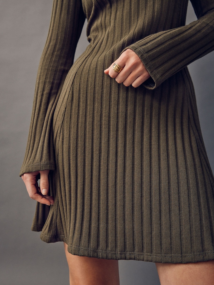 Womens Next Khaki Green Mini Ribbed Long Sleeve Scoop Neck Dress US 12 Tall Womens Next Khaki Green Mini Ribbed Long Sleeve Scoop Neck Dress US 12 Tall