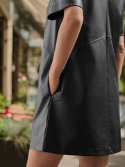Black Faux Leather T-Shirt Dress - Image 4 of 7