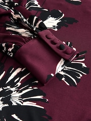 Burgundy Red Floral Print Long Sleeve A-Line Mini Dress - Image 8 of 8