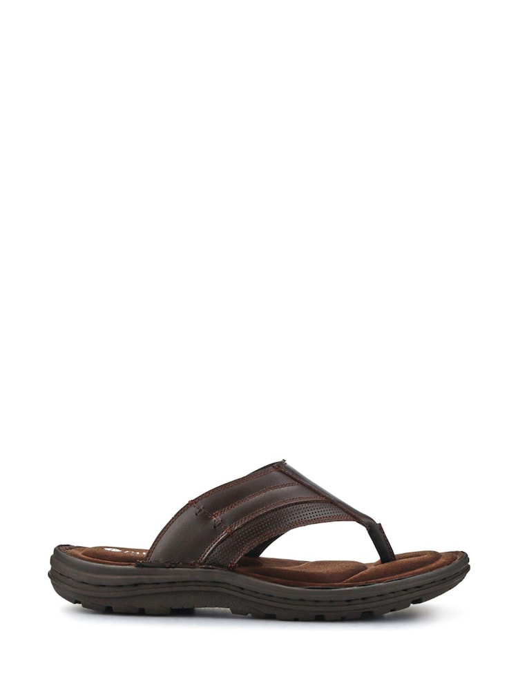 Marrón - Sandalias con diseño de tira al dedo de cuero de Pavers - Imagen 1 de 5