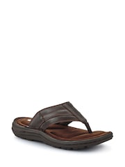 Marrón - Sandalias con diseño de tira al dedo de cuero de Pavers - Imagen 3 de 5