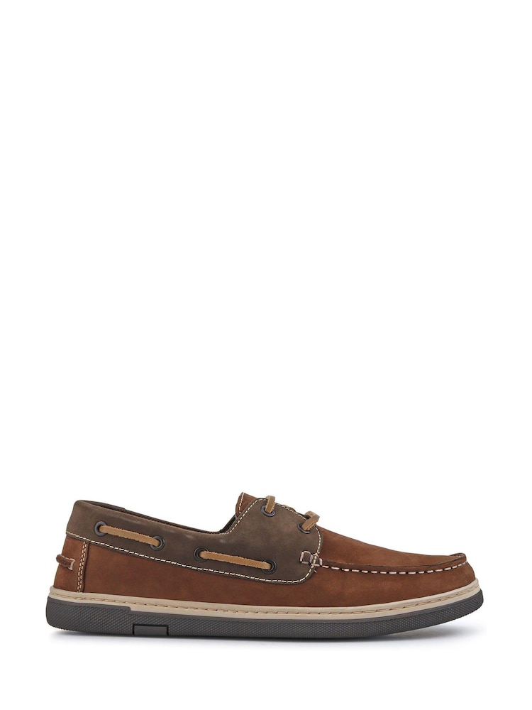 Pavers Brown Grippy Leather Boat Shoes - Image 1 of 5 Pavers Brown Grippy Leather Boat Shoes - Image 1 of 5