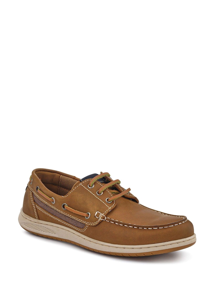 Pavers Brown Leather Lace-Up Boat Shoes - Image 2 of 6 Pavers Brown Leather Lace-Up Boat Shoes - Image 2 of 6