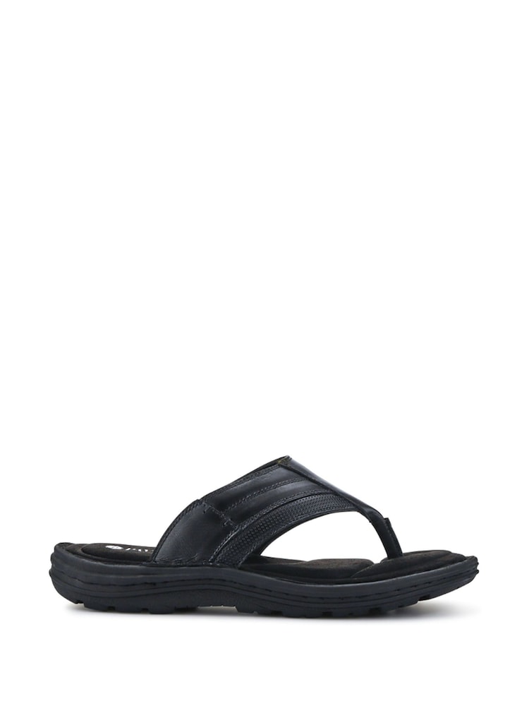 Pavers Black Leather Toe Post Sandals - Image 1 of 5