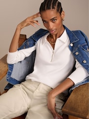 Baukjen Zip Collar Antique 100% Cotton Cream Top - Image 1 of 4