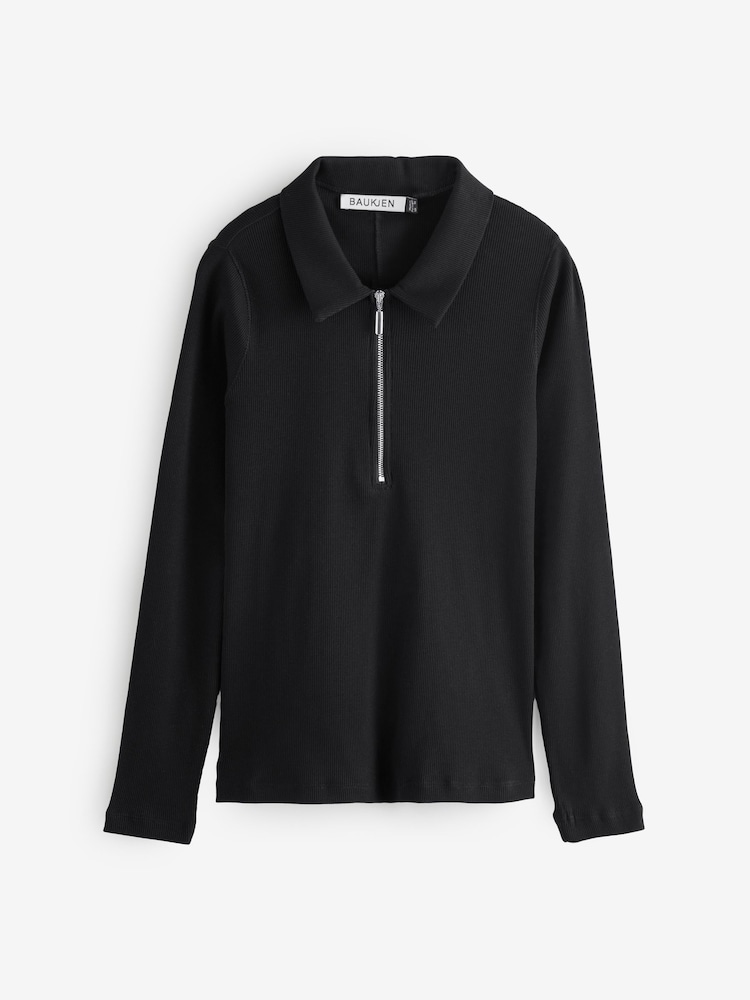 Baukjen Zip Collar Caviar 100% Cotton Black SweatShirt - Image 3 of 3