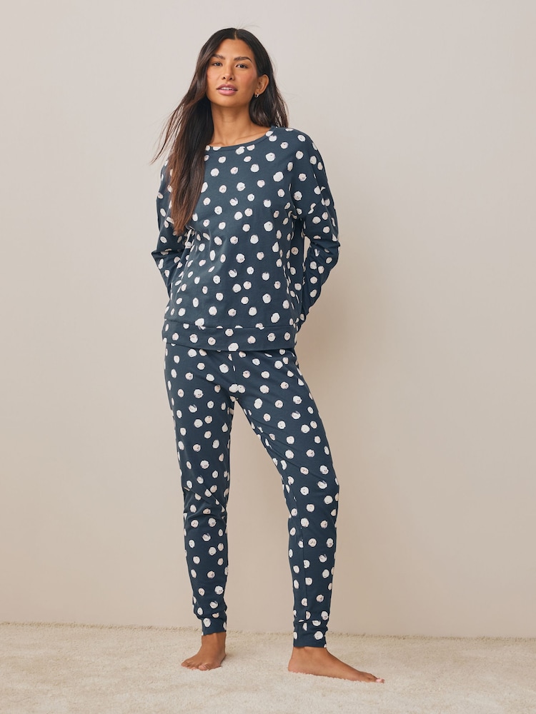 Navy Spot Long Sleeve Pyjamas - Image 1 of 8 Navy Spot Long Sleeve Pyjamas - Image 1 of 8