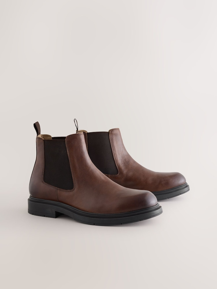 Brown Chunky Leather Chelsea Boots - Image 1 of 5 Brown Chunky Leather Chelsea Boots - Image 1 of 5