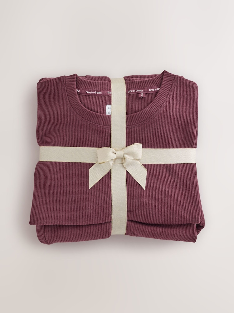 Berry Red Cosy Waffle Long Sleeve Pyjamas - Image 9 of 9