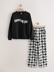 Black/White Ghost Sweatshirt and Flannel Pyjamas - Image 1 of 3