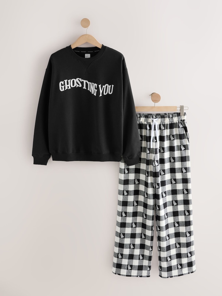 Black/White Ghost Sweatshirt and Flannel Pyjamas - Image 1 of 3