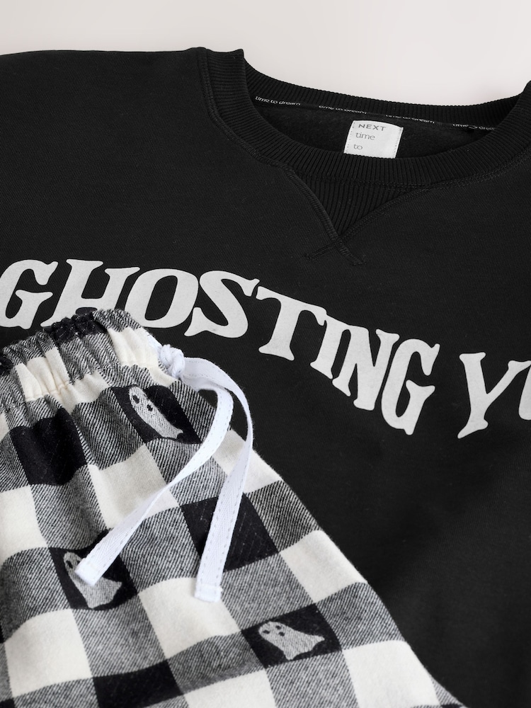 Black/White Ghost Sweatshirt and Flannel Pyjamas - Image 3 of 3