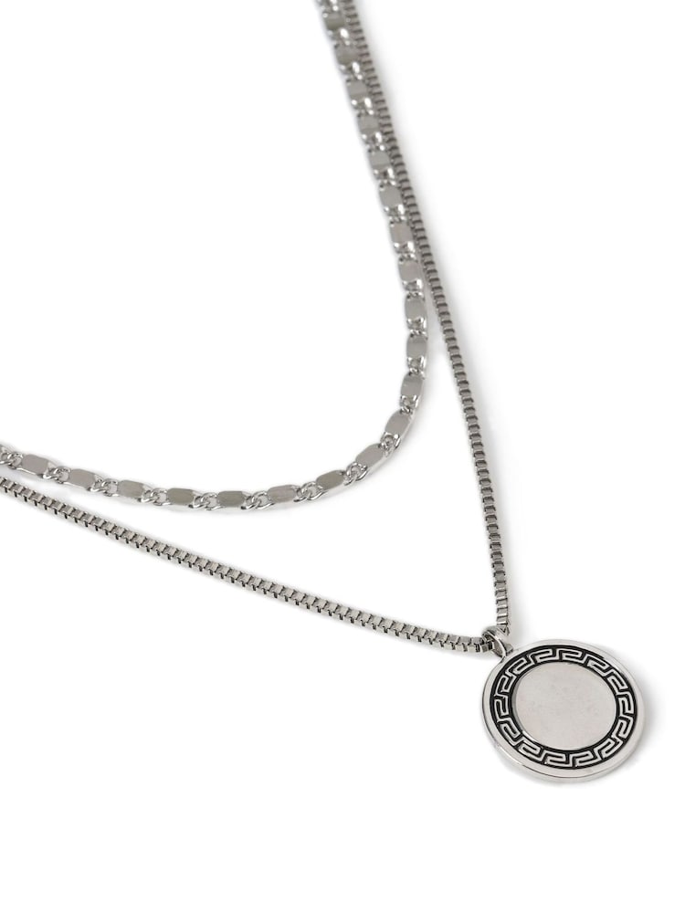 DCK Mens Silver Tone Layered Coin Pendant Necklace - Bild 2 von 2