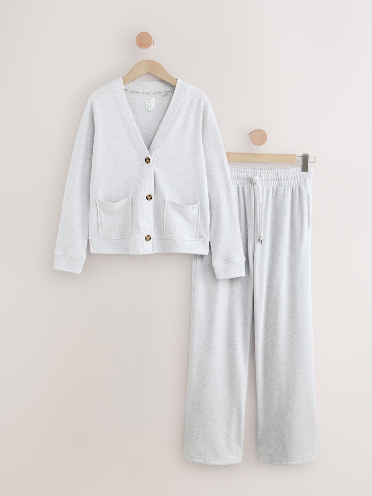 Grey Cosy Waffle Cardigan & Trousers Set - Image 2 of 10 Grey Cosy Waffle Cardigan & Trousers Set - Image 2 of 10