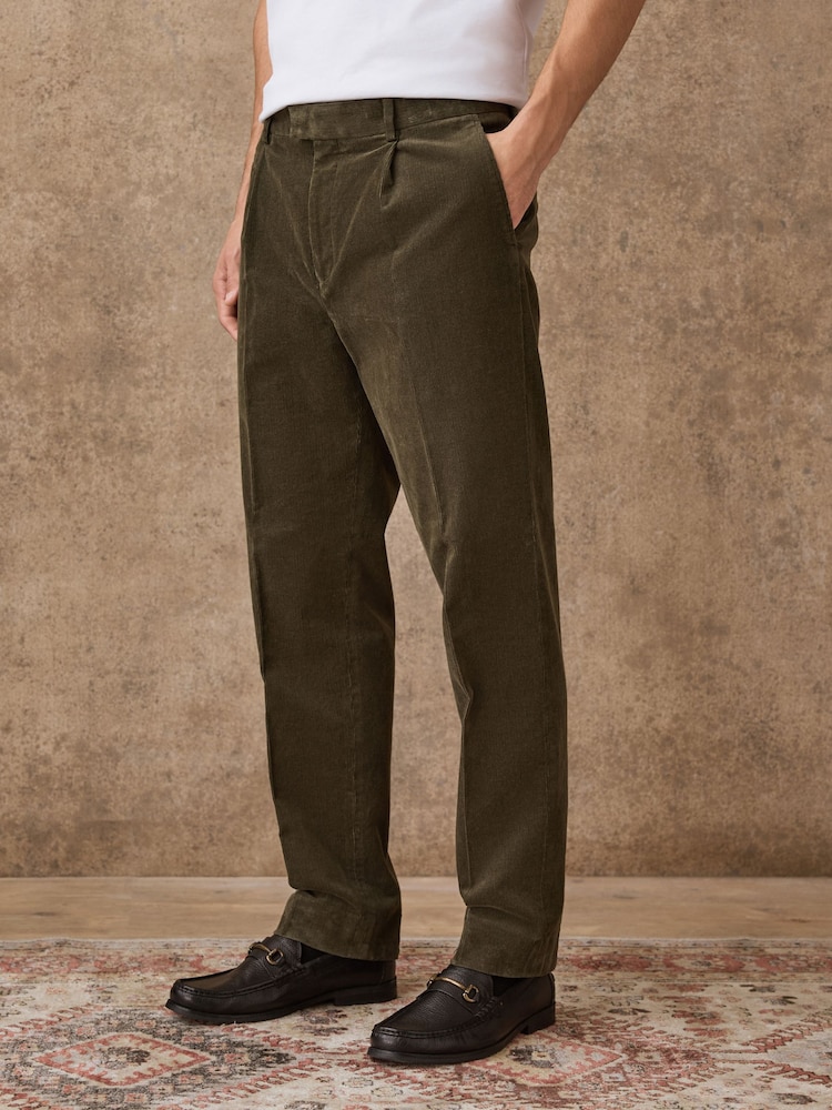 Khaki Green Straight Fit Smart Cotton Rich Cord Trousers - Image 1 of 11