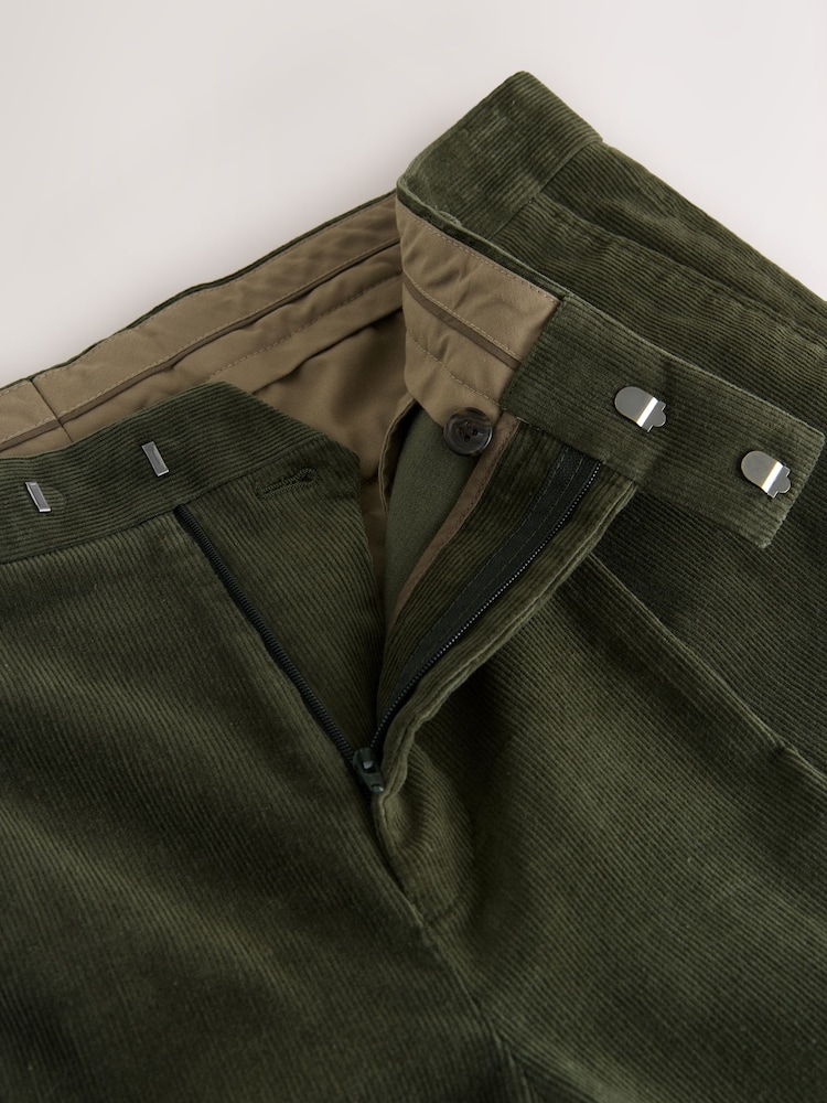 Khaki Green Straight Fit Smart Cotton Rich Cord Trousers - Image 11 of 11