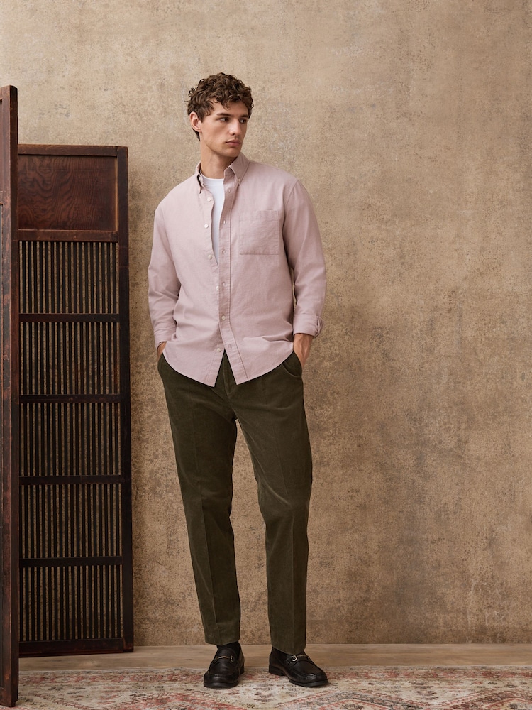 Khaki Green Straight Fit Smart Cotton Rich Cord Trousers - Image 2 of 11