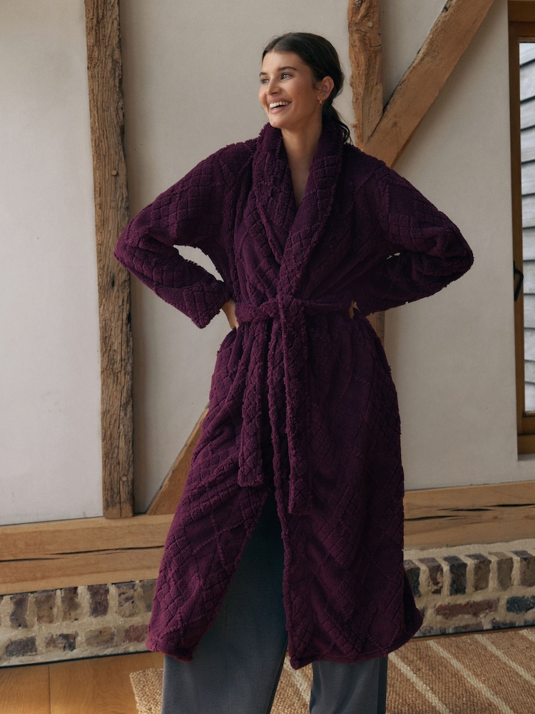 Berry Red Argyle Cosy Fleece Robe - Image 1 of 8