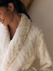 Cream Argyle Cosy Fleece Robe - Image 6 of 9