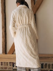Cream Argyle Cosy Fleece Robe - Image 7 of 9