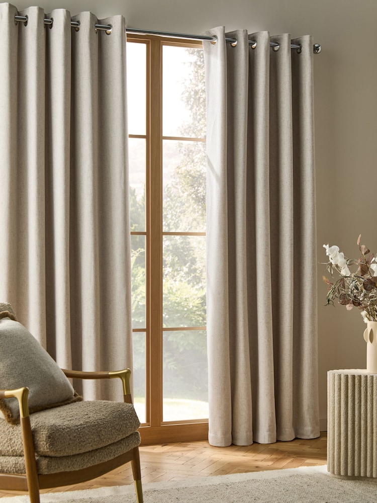 Natural Soft Weave Linen Blend Blackout/Thermal Eyelet Curtains - Image 2 of 6