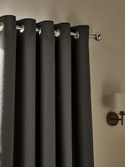 Charcoal Grey Soft Weave Linen Blend Blackout/Thermal Eyelet Curtains - Image 1 of 6