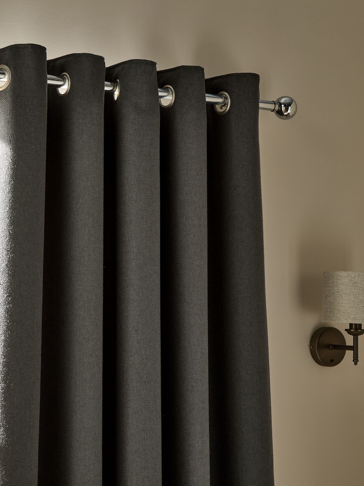 Charcoal Grey Soft Weave Linen Blend Blackout/Thermal Eyelet Curtains - Image 1 of 6 Charcoal Grey Soft Weave Linen Blend Blackout/Thermal Eyelet Curtains - Image 1 of 6