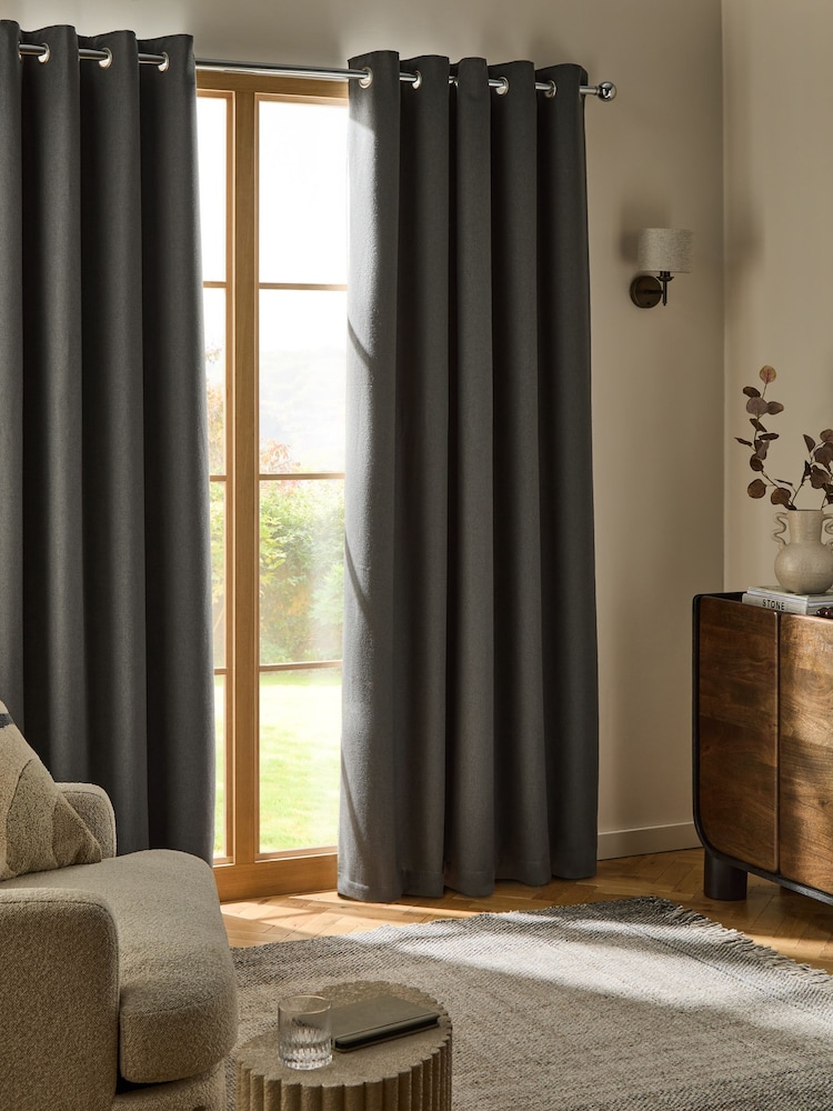 Charcoal Grey Soft Weave Linen Blend Blackout/Thermal Eyelet Curtains - Image 2 of 6 Charcoal Grey Soft Weave Linen Blend Blackout/Thermal Eyelet Curtains - Image 2 of 6