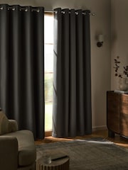 Charcoal Grey Soft Weave Linen Blend Blackout/Thermal Eyelet Curtains - Image 3 of 6