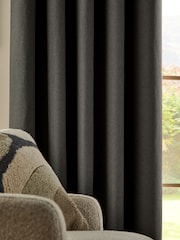 Charcoal Grey Soft Weave Linen Blend Blackout/Thermal Eyelet Curtains - Image 5 of 6