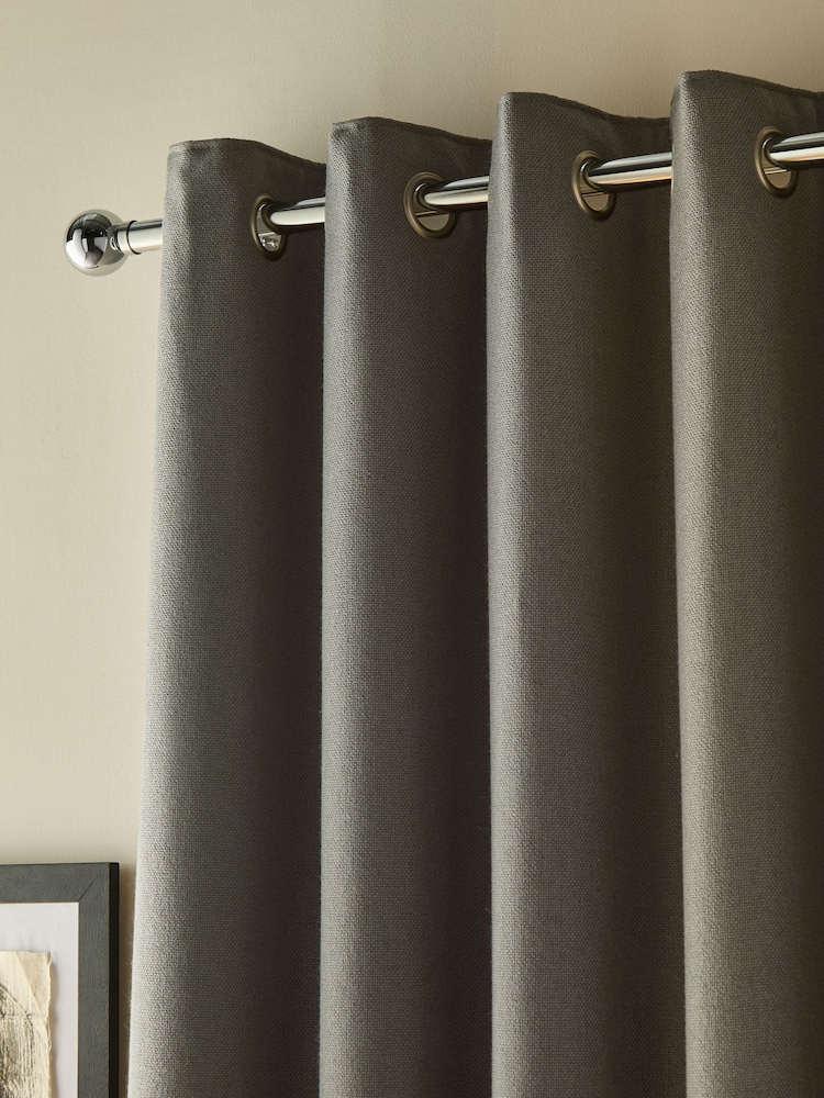 Charcoal Grey Soft Weave Linen Blend Lined Eyelet Curtains - Image 1 of 5 Charcoal Grey Soft Weave Linen Blend Lined Eyelet Curtains - Image 1 of 5
