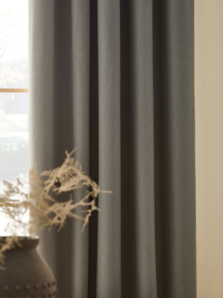 Charcoal Grey Soft Weave Linen Blend Lined Eyelet Curtains - Image 5 of 5 Charcoal Grey Soft Weave Linen Blend Lined Eyelet Curtains - Image 5 of 5